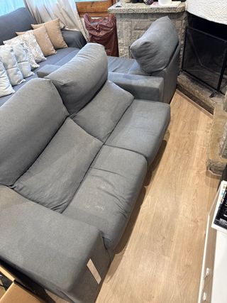 Sofá chaise longue gris tela