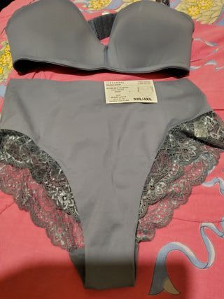 Completo intimo grigio con pizzo