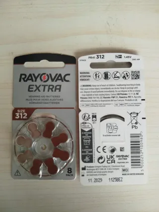 Pilas Rayovac Extra 312 para audífonos (8 uds)