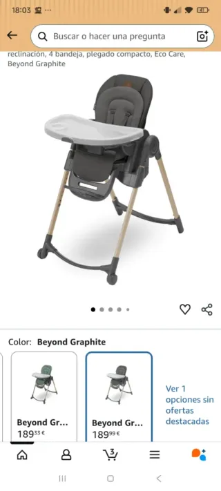 Trona de bebé gris y madera