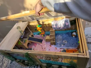 Preciosa jaula grande de madera para mascotas.