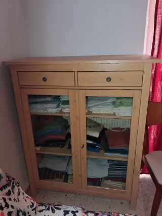 Armario de madera con puertas de cristal