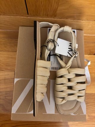 Sandalias Zara Piel Beige Talla 38