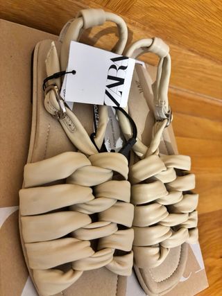 Sandalias Zara Piel Beige Talla 38