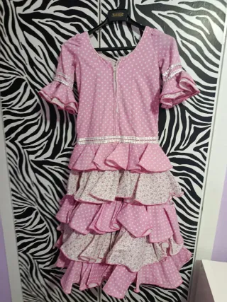 Traje Flamenca Niña Rosa Lunares