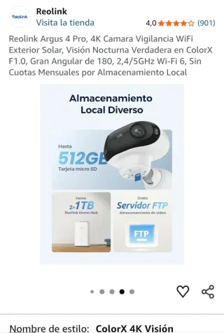 Reolink Argus 4 Pro 4K Cámara Vigilancia WiFi Sola