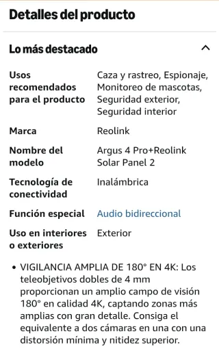 Reolink Argus 4 Pro 4K Cámara Vigilancia WiFi Sola