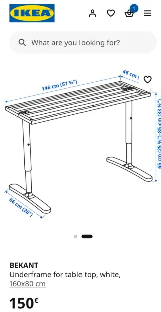 Patas IKEA BEKANT Mesa 180x80 Metal Blanco