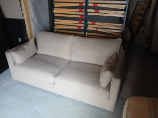 2 Sofás Cama Beige Tela