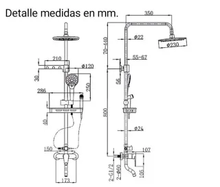 Grifo ducha con barra columna color plata brillo.