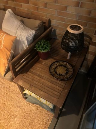 Sofá modular exterior madera y tela con mesita