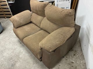 Sofá 2 plazas marrón tela y piel