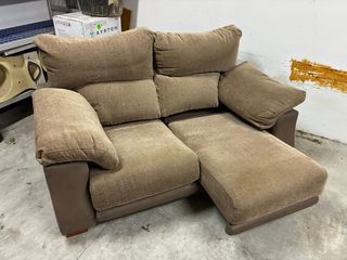 Sofá 2 plazas marrón tela y piel