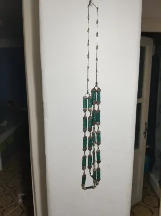 Collar Plata con Tela Diseño Verde