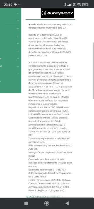 AUDIOPHONY MPU-320 MULTIMEDIA CD PROFESIONAL