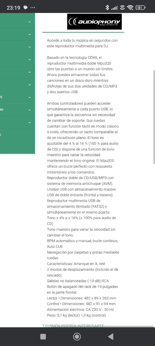 AUDIOPHONY MPU-320 MULTIMEDIA CD PROFESIONAL