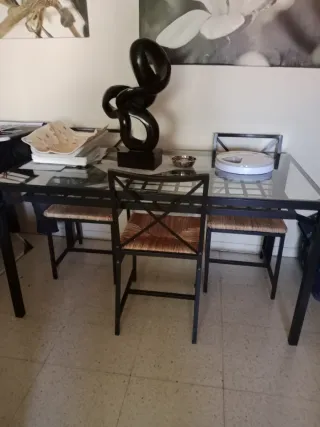 Mesa alta forja y 4 sillas