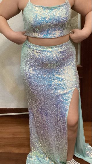 Vestido de fiesta lentejuelas azul y plata