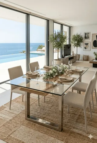 Mesa diseño  cristal, madera y metal