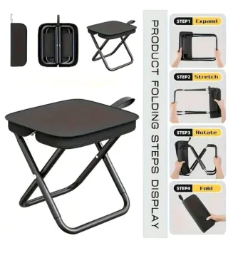 Silla/Taburete Plegable Portátil Negro Nuevo