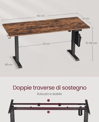 VASAGLE Escritorio Eléctrico de Altura Regulable, 60 x 160 x (72-120) cm