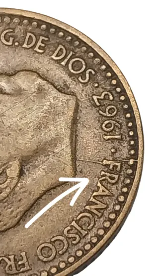 Error 1 Peseta F.Franco 1963 Cuño Roto