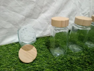 Set 4 especieros cristal tapa madera