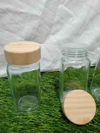 Set 4 especieros cristal tapa madera