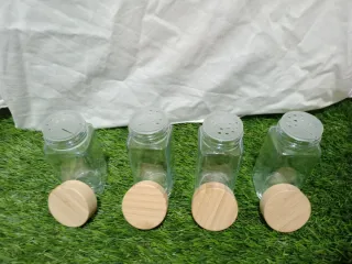 Set 4 especieros cristal tapa madera