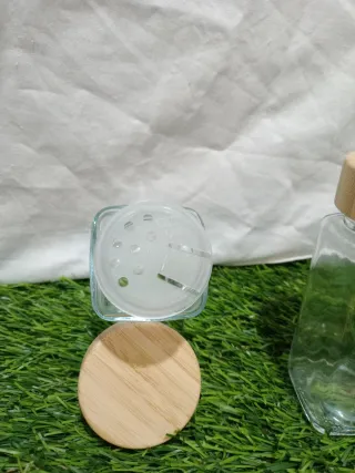 Set 4 especieros cristal tapa madera