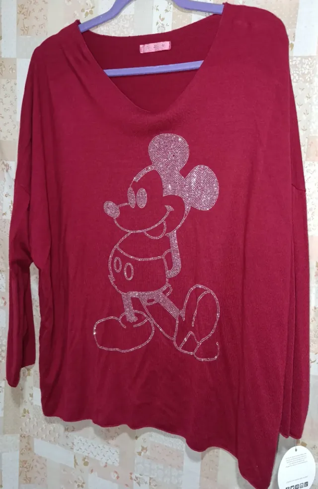 Nueva.Camiseta Mickey/Minnie Dibujo Strass