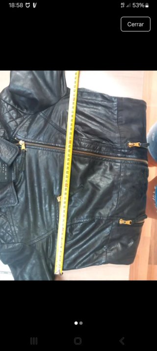 Chaqueta cazadora cruzada de Piel Negra