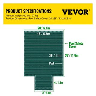 Cubierta de Seguridad para Piscina que se Ajusta a Piscinas Rectangulares Inground de 18x36 pies, Cubierta de Seguridad para Piscina con Escalón Central de 4x10 pies, Cubierta de Piscina Sólida de...