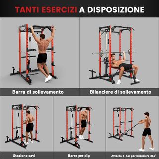 Torre de Potencia, Estación de Fitness Con Estación de Cables, Soporte para Barra, Discos y Barra para Dominadas y Fondos, Gimnasio Multifuncional de Acero, para Gimnasio en Casa, 191X153X205 Cm, ...