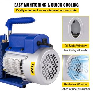 183 L/min(3CFM) 246W(1/3HP) Bomba de Vacío Bomba de Vacío 117 L/min(1.8CFM) Bomba de Vacío de Refrigeración de 1 Etapa Cámara de Vacío 1440RPM para el bombeo de vacío con R12, R22 o R134a como med...