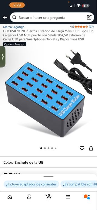 Estación de Carga USB Agatige 20 Puertos