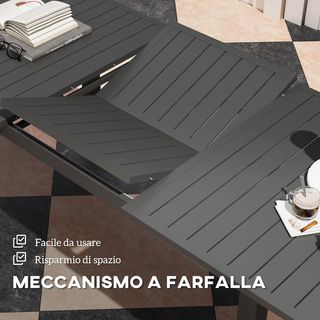 Mesa de Jardín Extensible para 6-8 Personas de 160/220X90X73 Cm, Mesa de Comedor Rectangular Extensible con Tablero de Listones de Aluminio, para Patio, Balcón, Terraza y Exterior, Gris