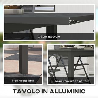 Mesa de Jardín Extensible para 6-8 Personas de 160/220X90X73 Cm, Mesa de Comedor Rectangular Extensible con Tablero de Listones de Aluminio, para Patio, Balcón, Terraza y Exterior, Gris