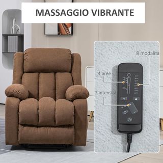 Sillón Elevador Eléctrico Con Mando A Distancia, Sillón Relax Masajeador Y Reclinable En Tela Con Reposapiés Y Bolsillos Laterales, 91X93X103Cm, Marrón