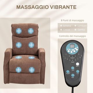 Sillón Eléctrico Elevador Reclinable 135°, Sillón Relax Eléctrico de Poliéster Con 2 Mando a Distancia, Reposapiés, 8 Puntos de Masaje y Bolsillos Laterales, Marrón Oscuro