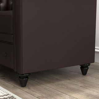 Sofá 2 Plazas Estilo Chesterfield en Piel Sintética, Sofá de Salón Acolchado con Brazos y Espuma Gruesa, Sofá con Patas de Madera de Caucho para Salón y Oficina, Marrón