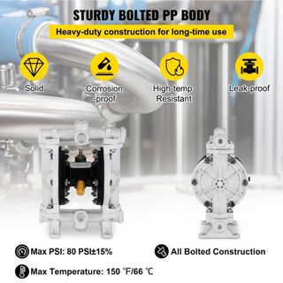 Bomba de Doble Diafragma Operada por Aire, Entrada y Salida, Cuerpo de Polipropileno, 9.46 L/min, Bomba de Transferencia Neumática con Diafragma de PTFE para Petróleo, Diésel, Aceite y Fluidos de ...