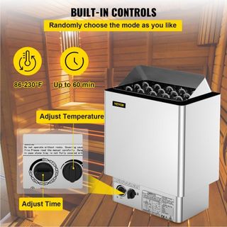 Calentador de Sauna de 9KW Estufa 380V-415V Calentador de Sauna Eléctrico Húmedo y Seco con Unidad de Control Incorporada Calentador de Sauna de Acero Inoxidable