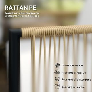 Conjunto De Muebles De Jardín De Rattan 4 Piezas, Salón De Exterior Con Sofá De 2 Plazas, 2 Sillones, Mesa Baja Rectangular Y Cojines Lavables, De Acero, Color Madera Y Crema