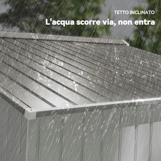 Caseta de Jardín 5M² de Acero Galvanizado con Kit de Fundación, Salidas de Aire, Cobertizo de Jardín con Techo Inclinado, Doble Puerta Corredera Bloqueable, Cobertizo para Herramientas, Blanco