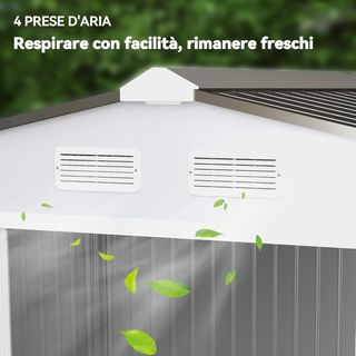 Caseta de Jardín 5M² de Acero Galvanizado con Kit de Fundación, Salidas de Aire, Cobertizo de Jardín con Techo Inclinado, Doble Puerta Corredera Bloqueable, Cobertizo para Herramientas, Blanco