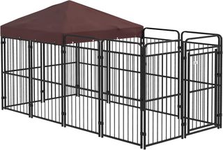 Kennel para Perros de Exterior, Recinto para Perros con Techo Anti-Uv Impermeable, Jaula para Perros Grandes de Metal, 282X141X160.5Cm, Marrón