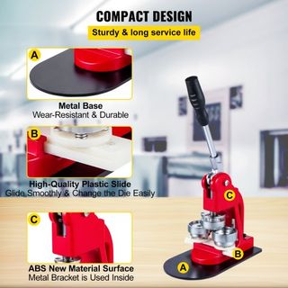 Máquina de Botones de 44 mm 1.73 Máquina de Fabricación de Botones y Insignias Prensa de Botones Prensa de Perforación con 1000 Botones (1000 piezas)