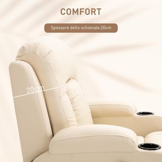Sillón Masajeador Reclinable Manual, Sillón Relax Eléctrico Calentador Giratorio Con Balanceo, Portavasos, Control Remoto, Reposapiés, Bolsillos Laterales, en Piel PU, Crema