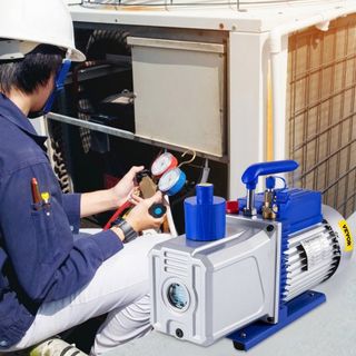 Bomba de Vacío 717 L/min(12CFM) 746W(1HP) Bomba de Vacío de Paletas de Dos Etapas 3 x 10⁻¹ Pa Vacío Máximo HVAC Bomba de Vacío Rotativa Auto AC Refrigerante, para Reparación de Automóviles Evacuac...